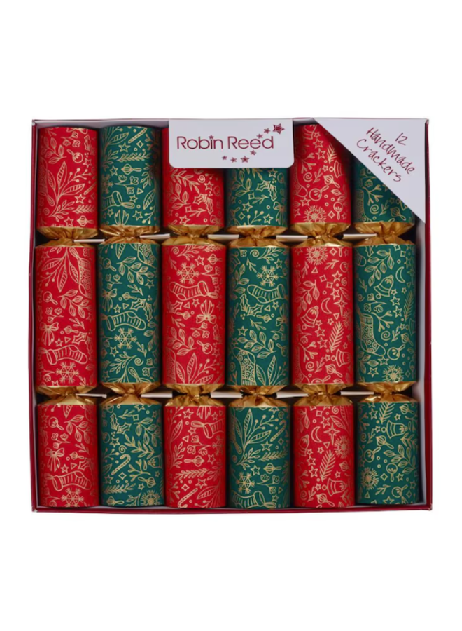 Red & Green Bon Bon Party Crackers Set of 12 - 10"