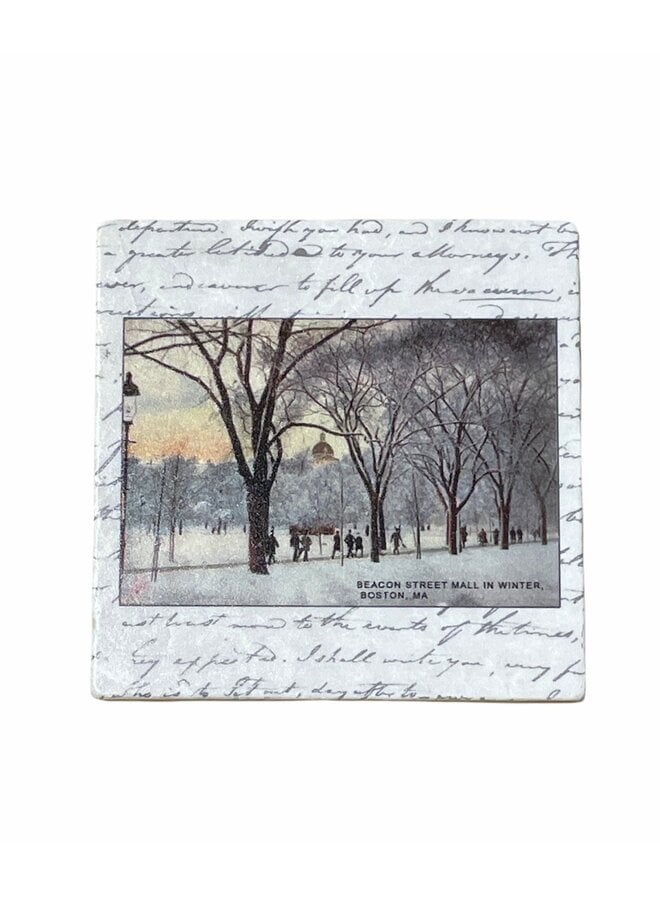 Beacon Street Winter Scene Marble Coaster