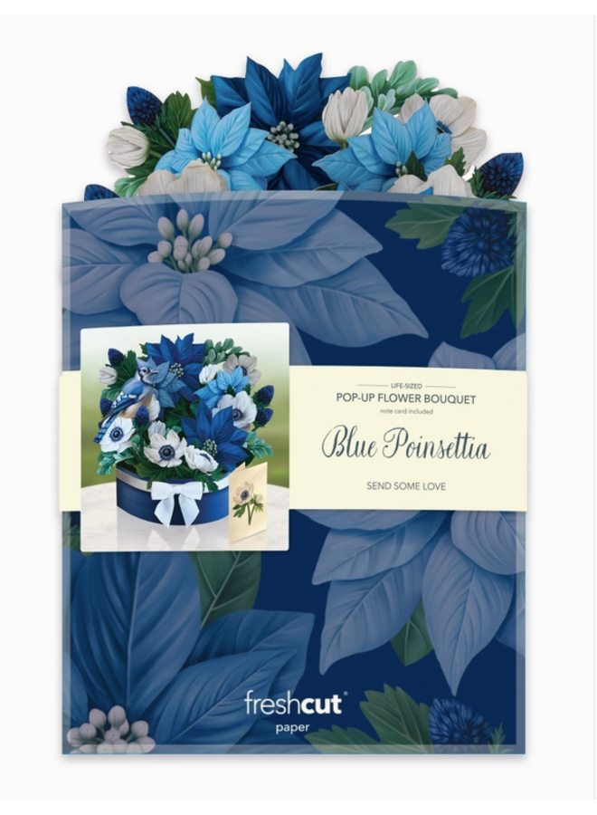 Blue Poinsettia Pop-Up Greeting Card