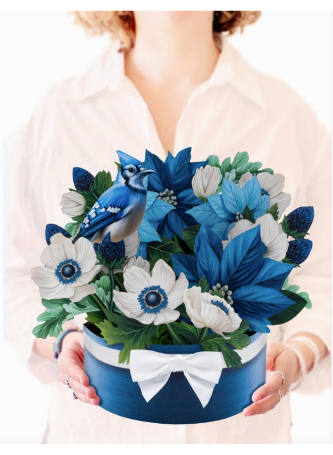 Blue Poinsettia Pop-Up Greeting Card