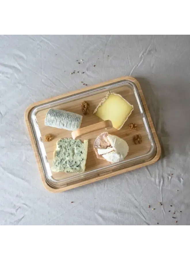 Bamboo Cheese Box w/ Glass Lid