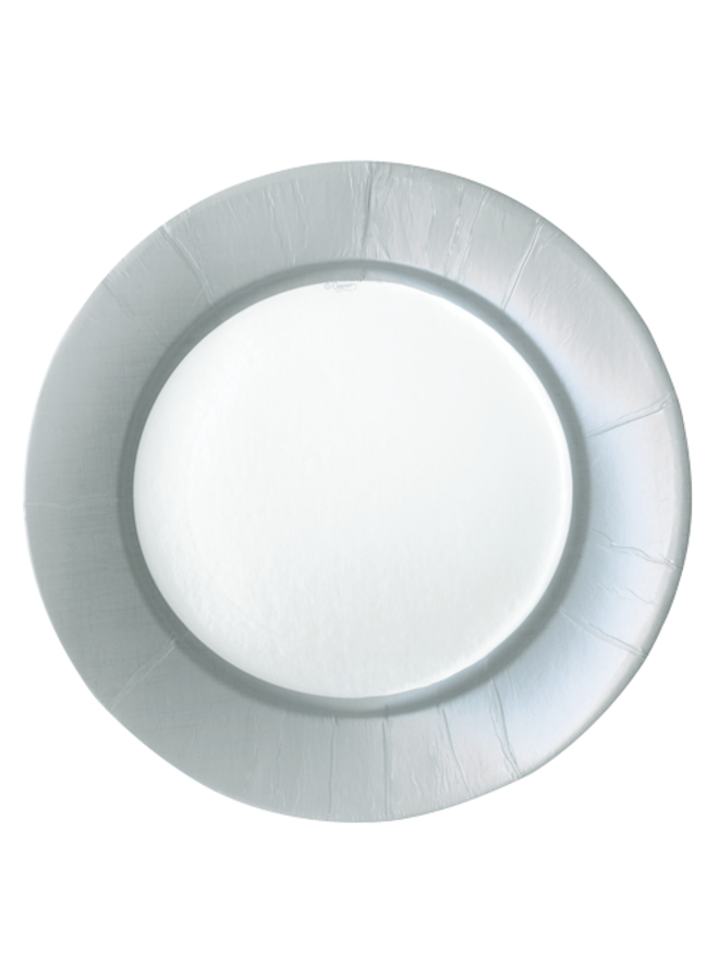 Linen Border Paper Salad & Dessert Plates in Silver - 8 Per Package