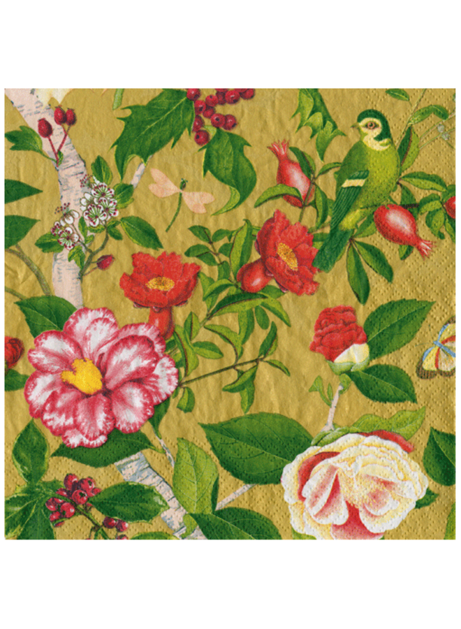 Christmas Chinoiserie Gold Cocktail Napkins - 20 Per Package
