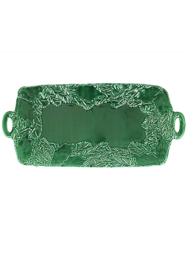 Green Figural Handled Rectangular Platter