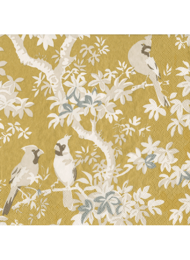 Scenic Songbirds Gold & Ivory Cocktail Napkins - 20 Per Package