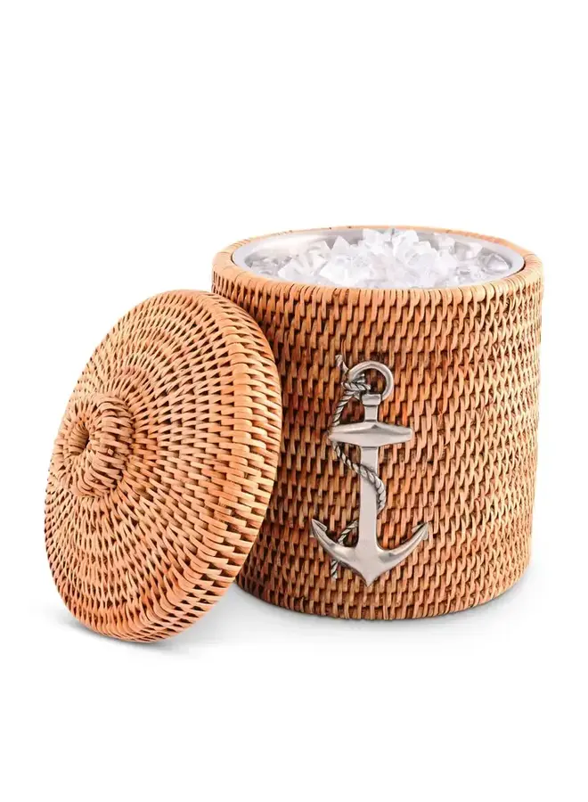 Anchor Hand Woven Wicker Rattan Lidded Ice Bucket