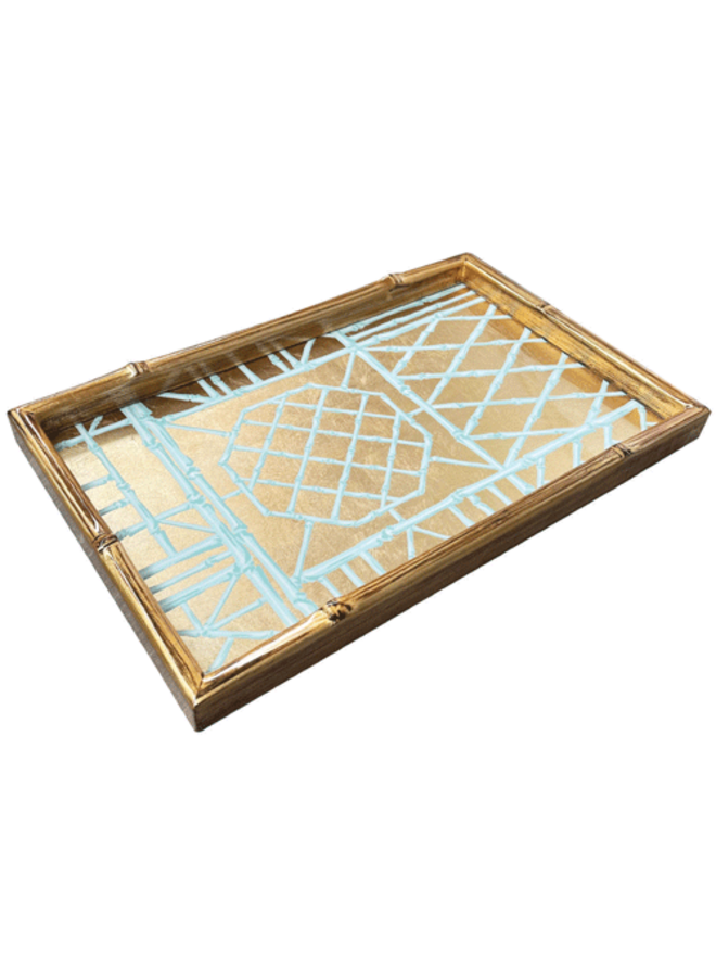 Bamboo Screen Robin's Egg Bamboo Edge Lacquer Vanity Tray