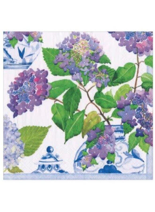 Hydrangeas & Porcelain Paper Cocktail Napkins - 20 Per Package