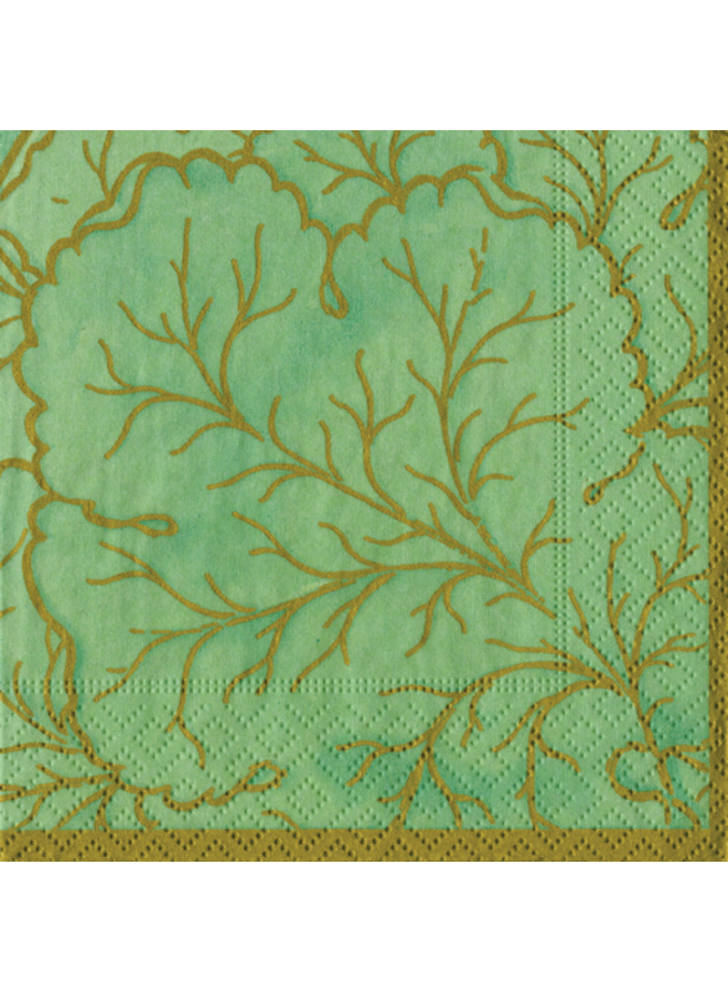 Gilded Majolica Celadon Cocktail Napkins - 20 Per Package