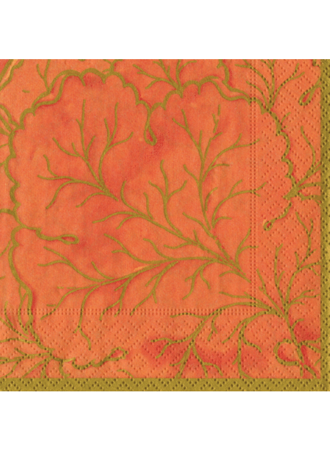 Gilded Majolica Coral Cocktail Napkins - 20 Per Package