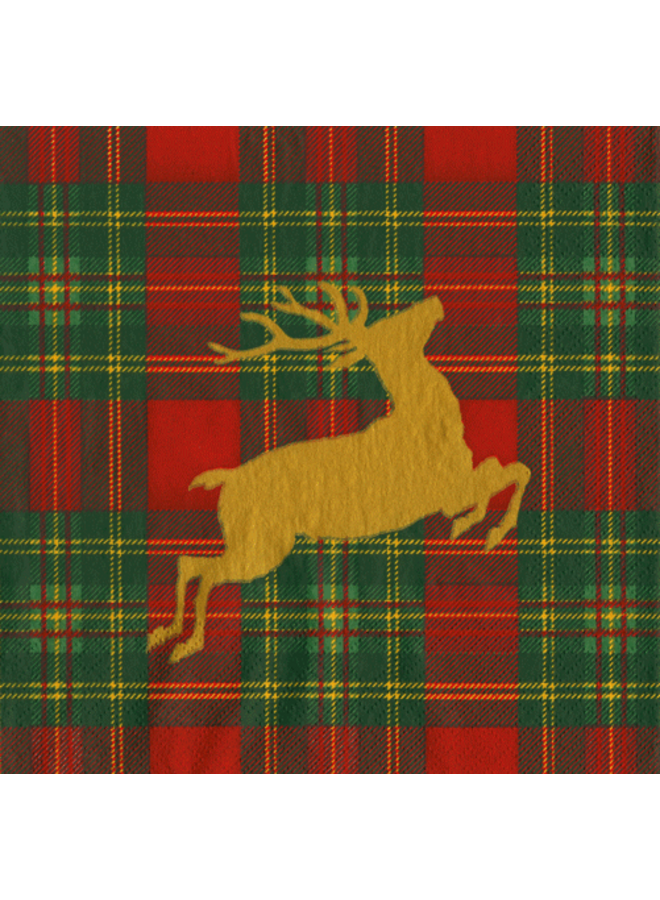 Reindeer Tartan Red Cocktail Napkins - 20 Per Package