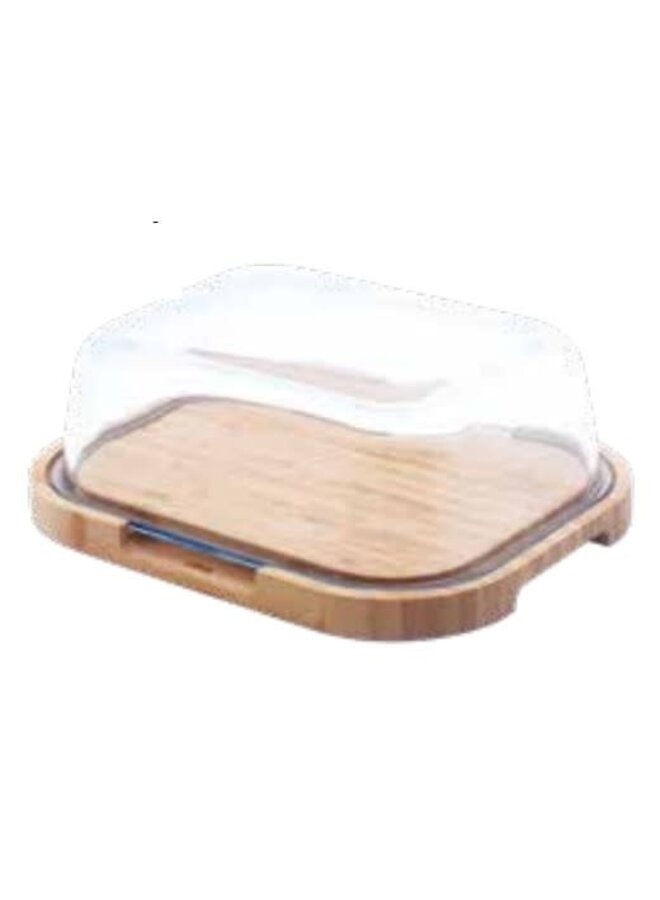 Small Bamboo Cheese Box w/ Glass Lid