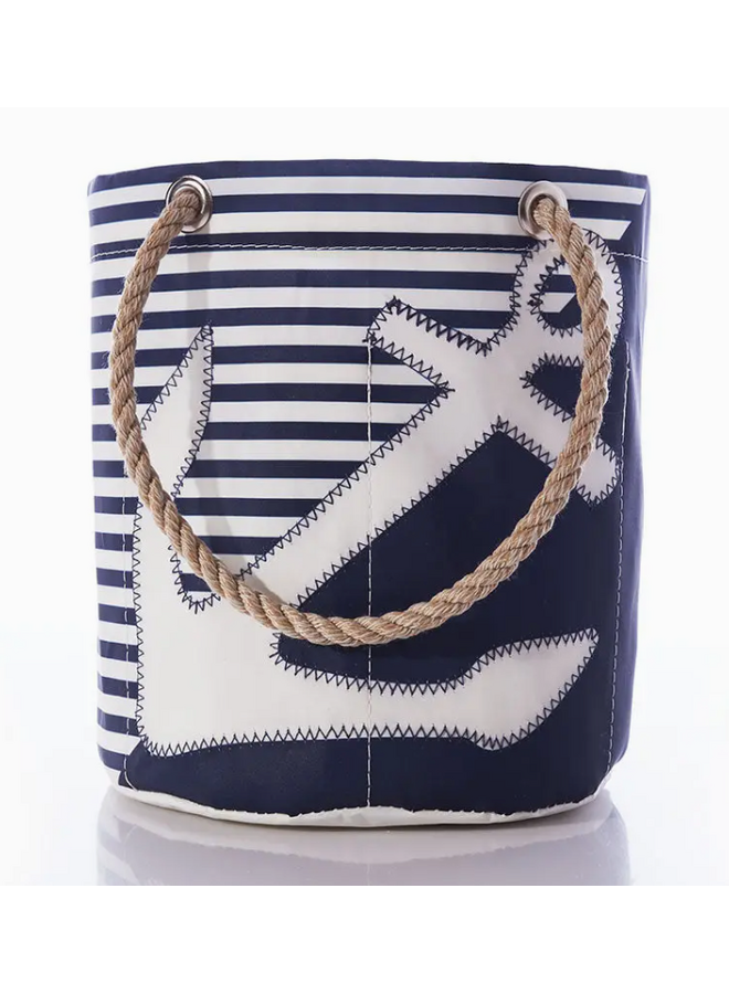 Breton Stripe White Anchor Beverage Bucket