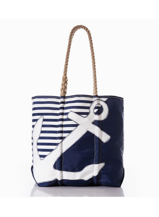 Breton Stripe White Anchor Medium Tote