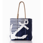 Breton Stripe White Anchor Medium Tote
