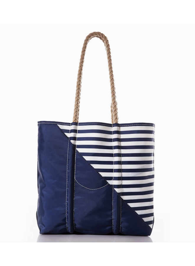 Breton Stripe White Anchor Medium Tote