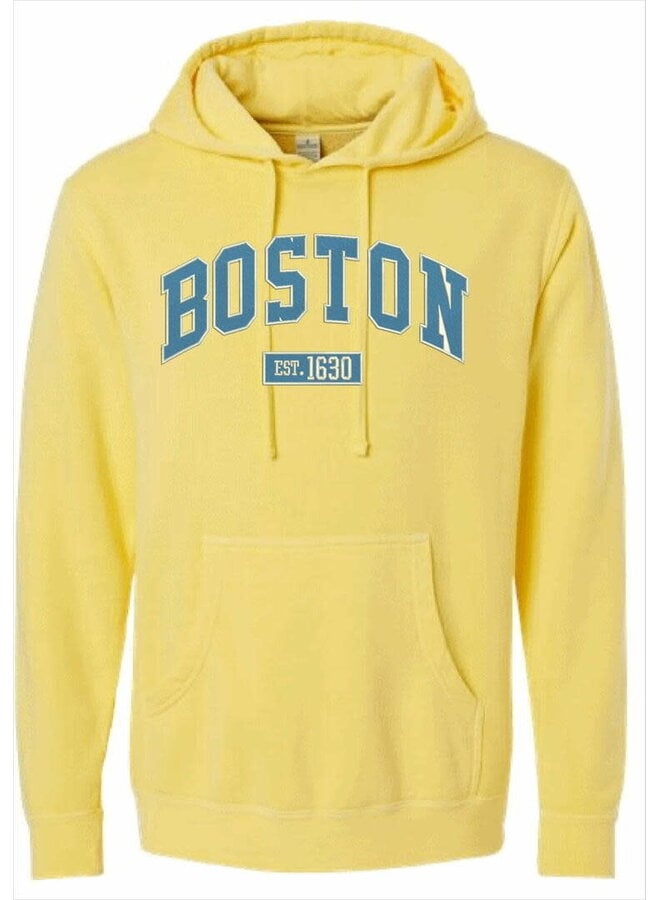 Hoodie Sweatshirt Yellow w/Blue Boston