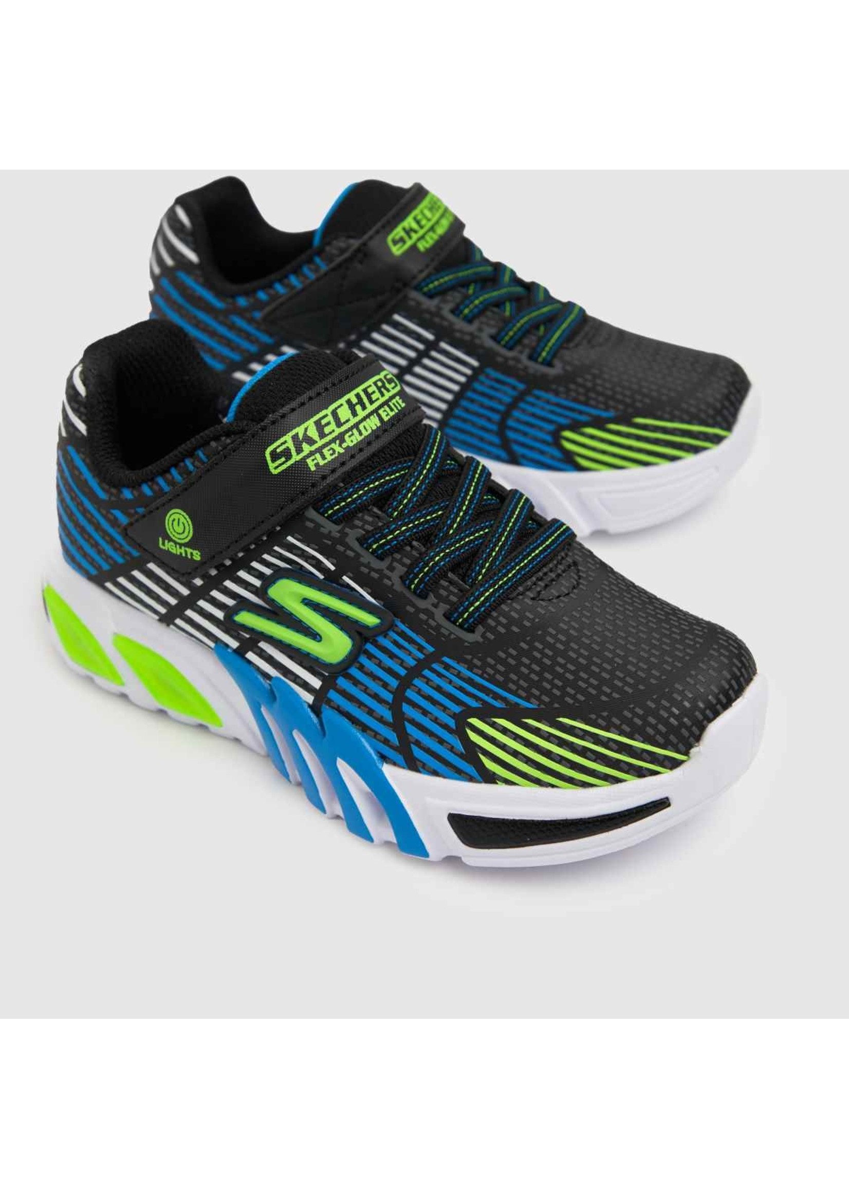 Skechers Kids Boy's Flex-Glow Elite Sneaker, Black/Blue/Lime, Little Kid