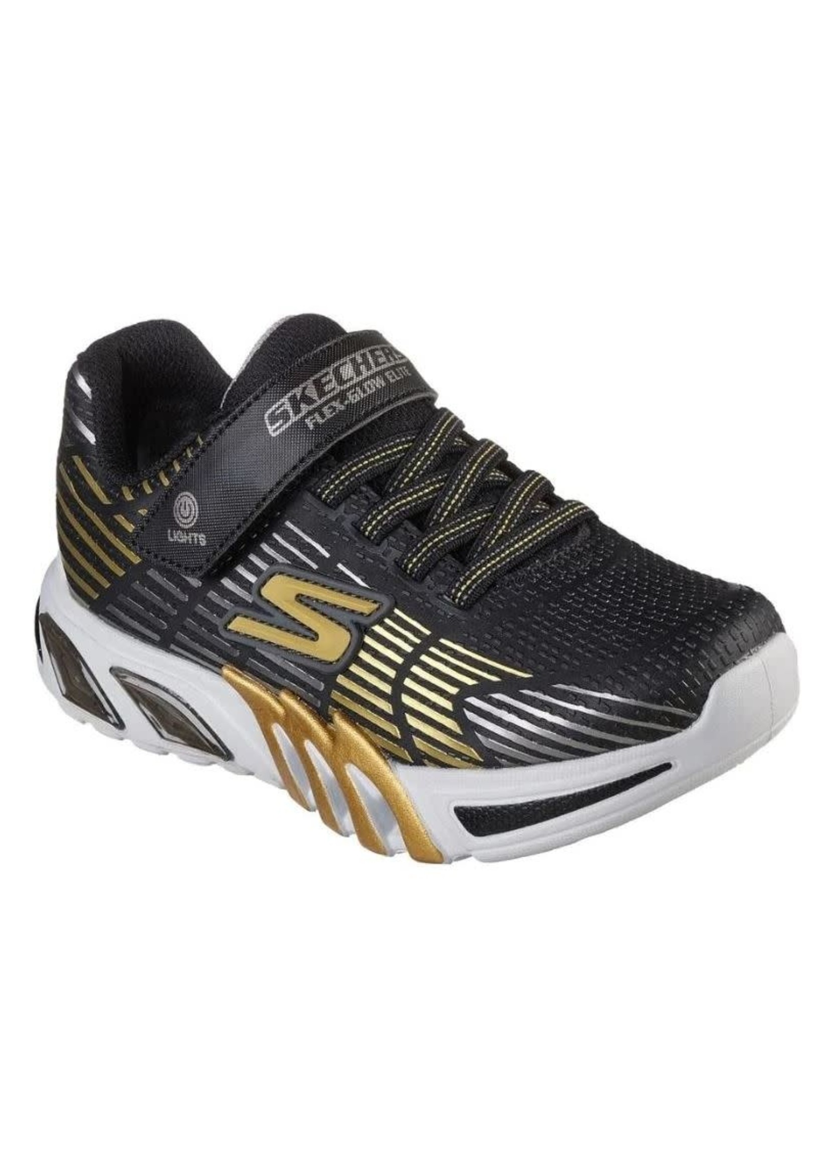 Skechers Kids Boy's Flex-Glow Elite Sneaker, Black/Gold, Little Kid