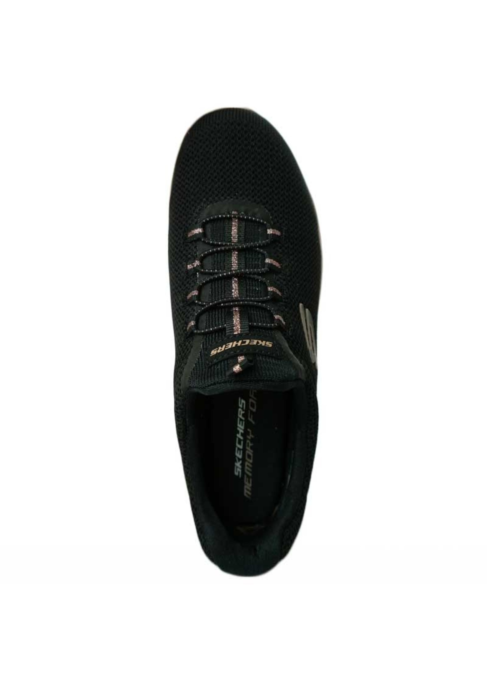 Skechers Women's Summits Cool Classic Athleisure Sneaker, Black/Rose Gold