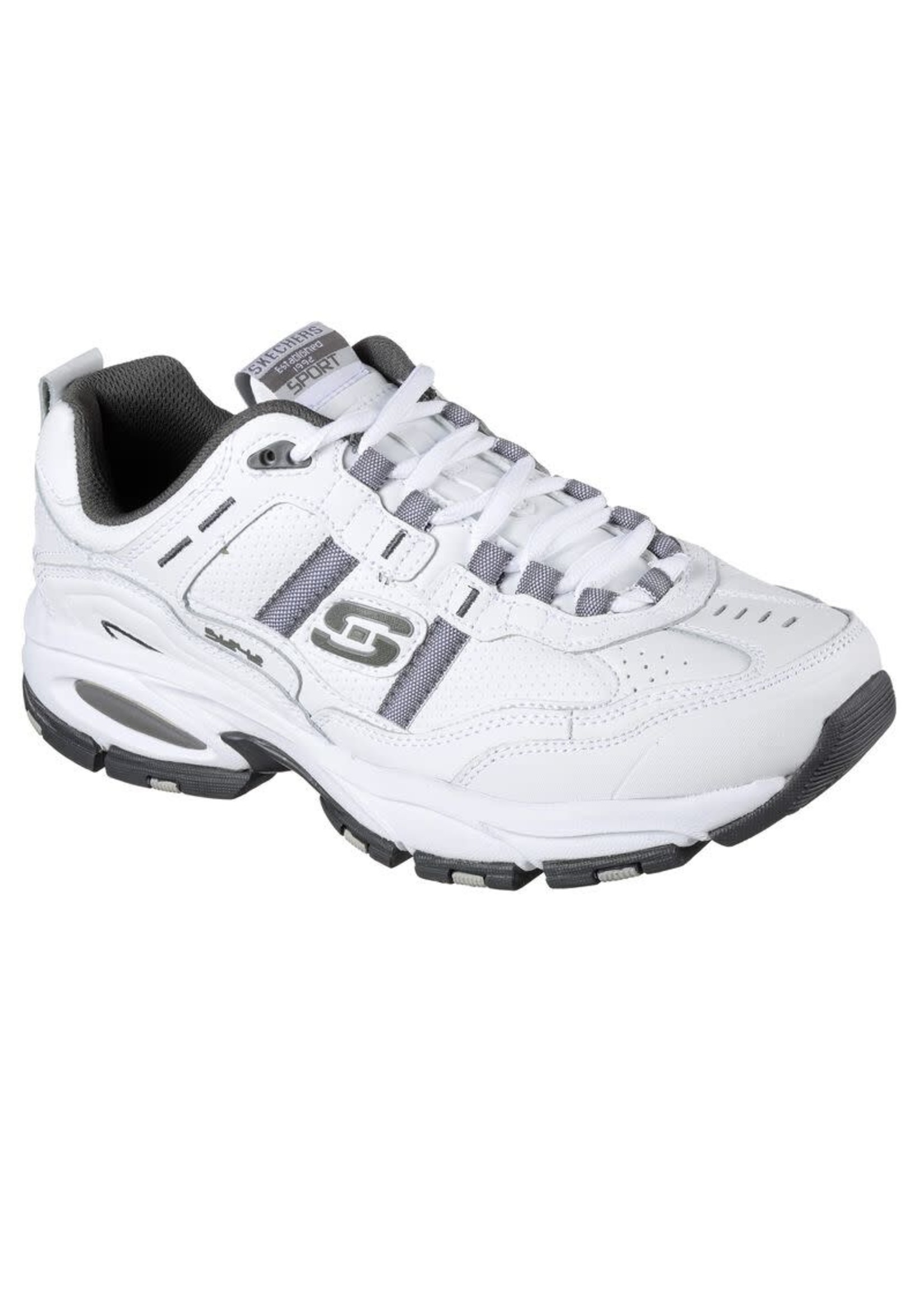 Skechers Men's  Vigor 2.0 Serpentine Wide Width, Low Top, Walking, Training, Leather  White/Charcoal