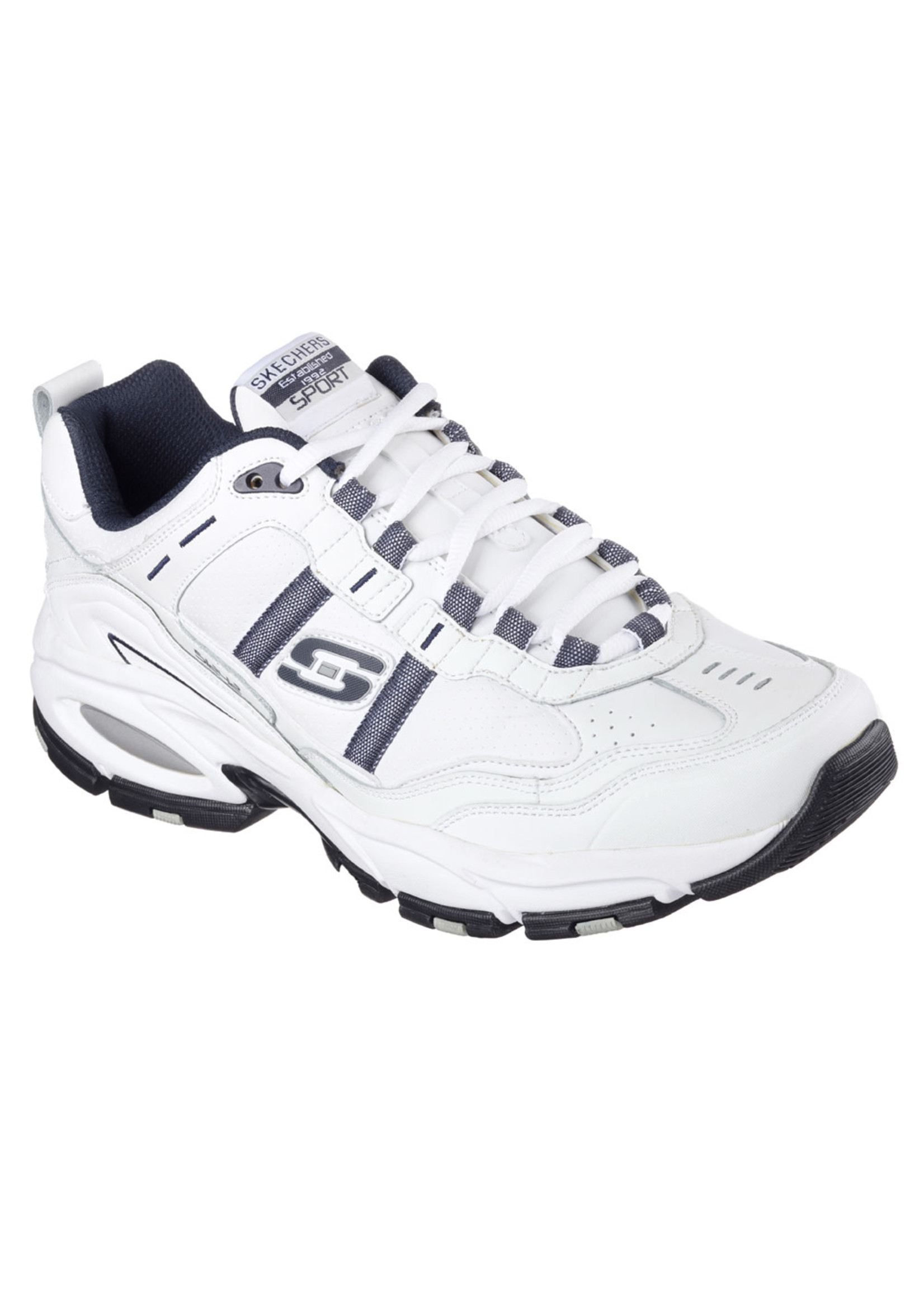 Skechers Men's  Vigor 2.0 Serpentine Wide Width, Low Top, Walking, Training, Leather  White/Navy
