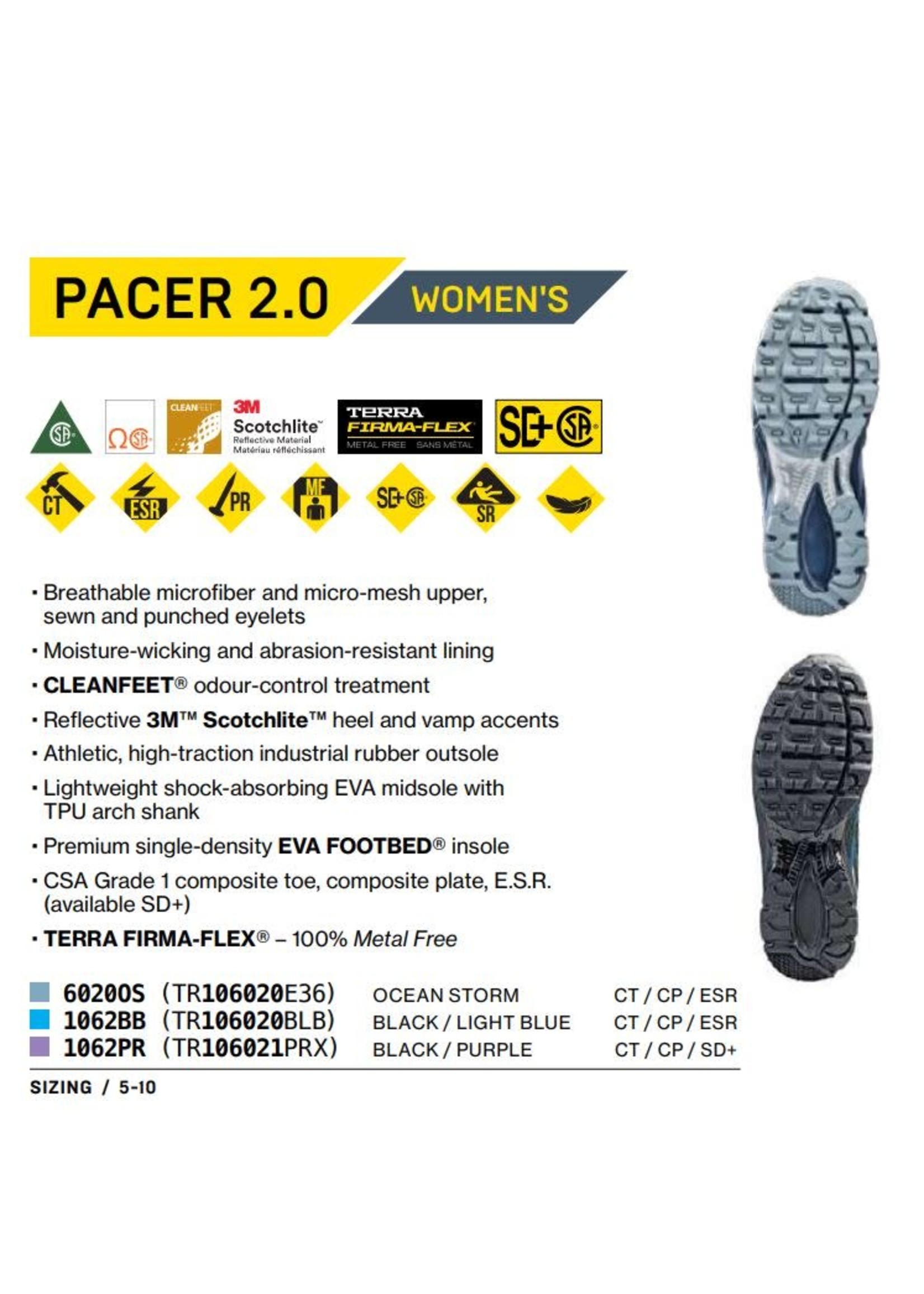 Terra Womens Pacer 2.0 CSA Approved Composite Safety Toe Ocean Storm Blue
