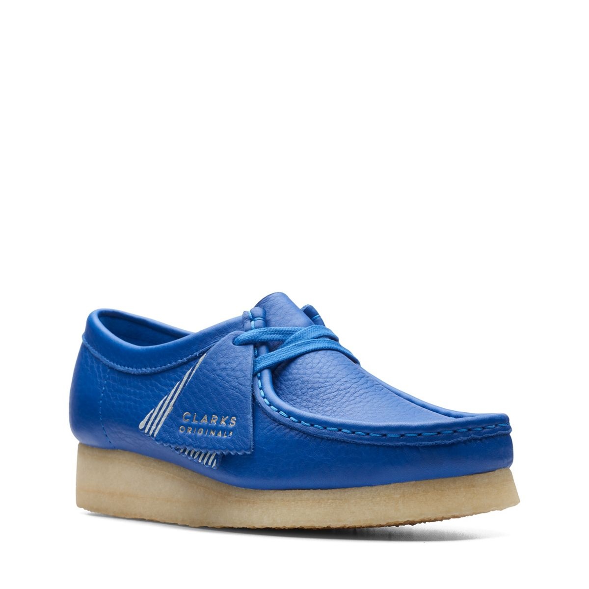 Blue leather clarks wallabees hotsell