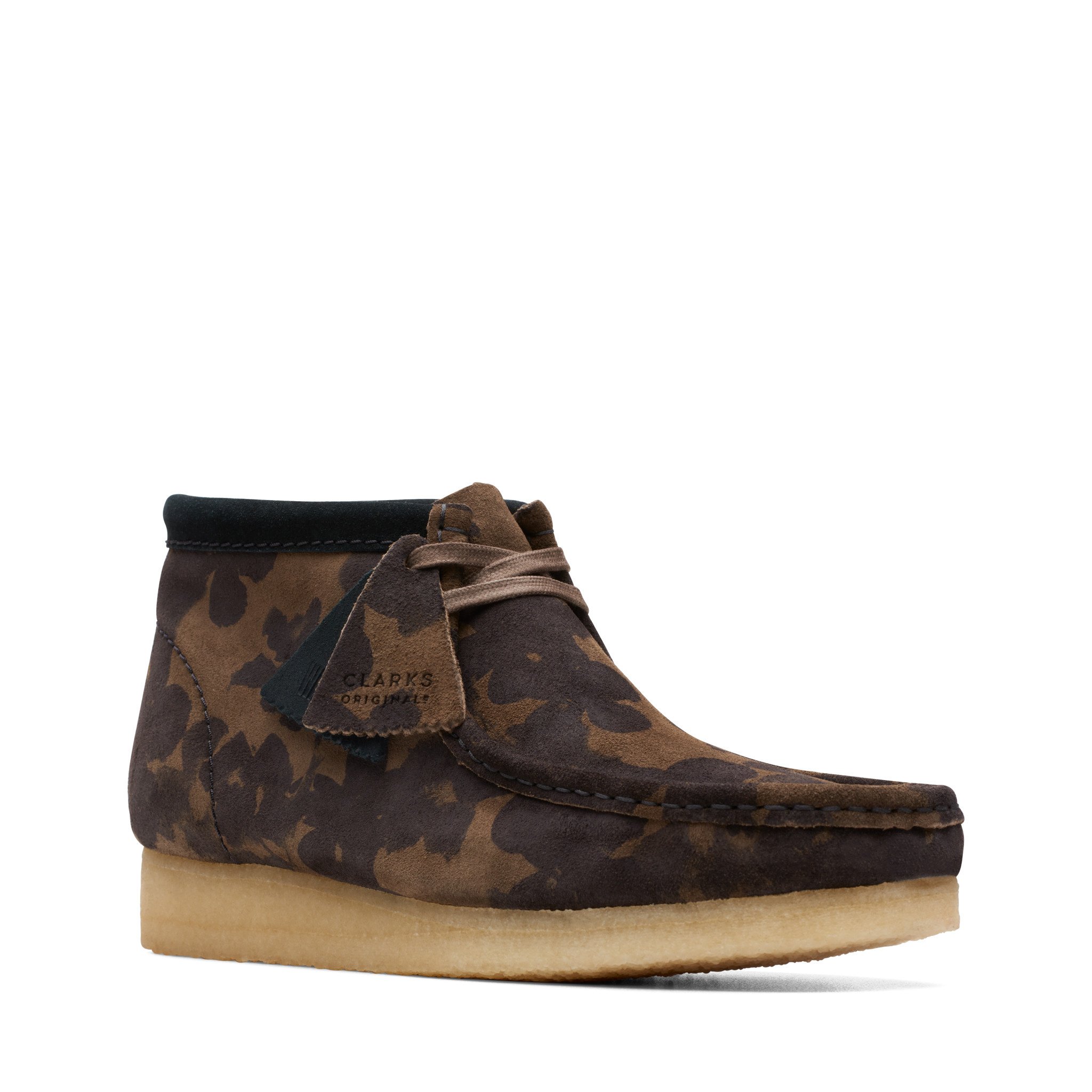 Clarks Mens Originals Wallabee Boot Black/Khaki Floral