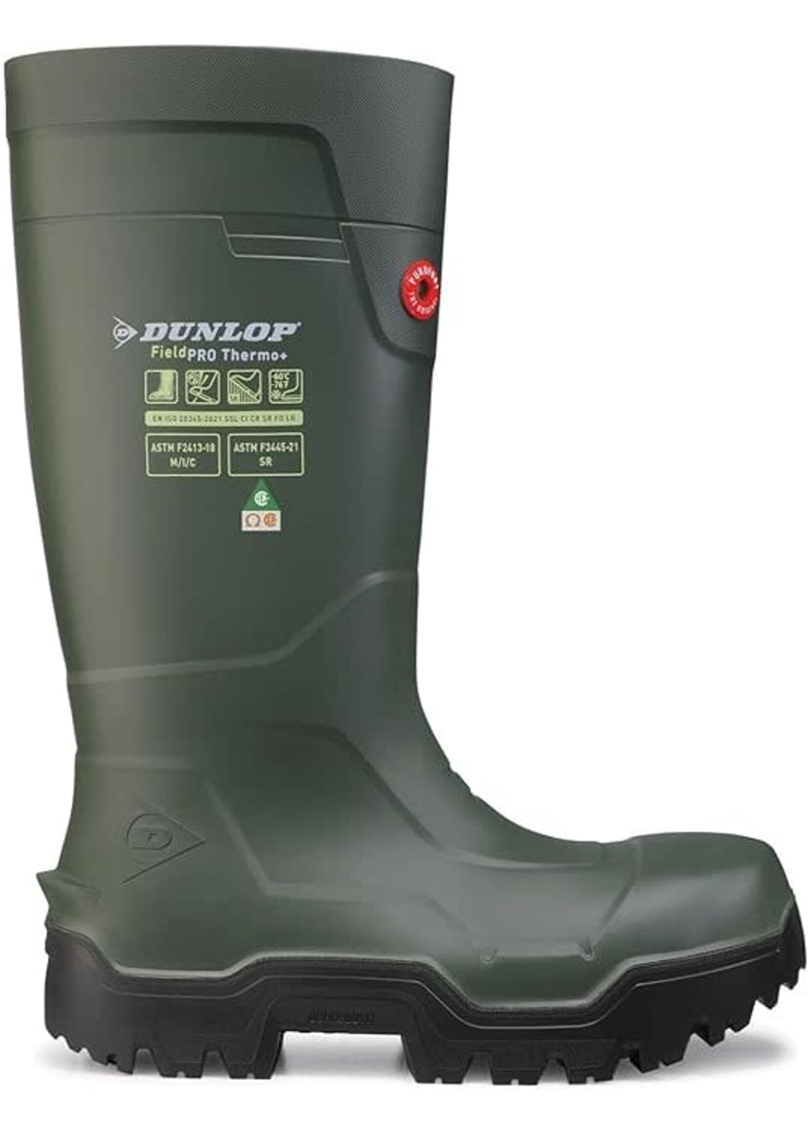 dunlop Men's Steel Toe Steel plate FieldPRO Thermo+ Full Safety 15" Insulated PU Work Boots Green/Black