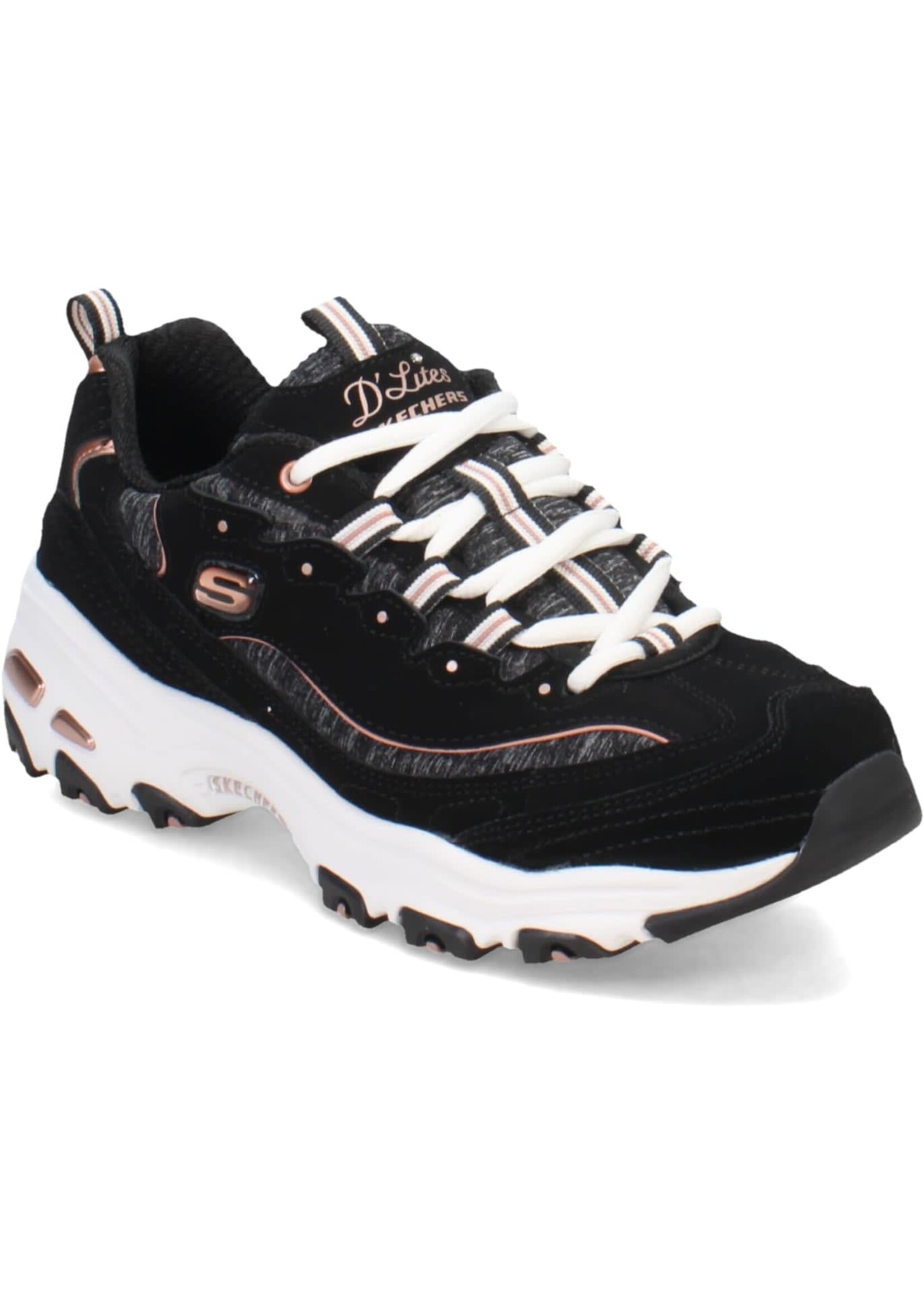 Skechers Women's Memory Foam D'Lites  Sneaker - 11936 Me Time -Black/Rose Gold