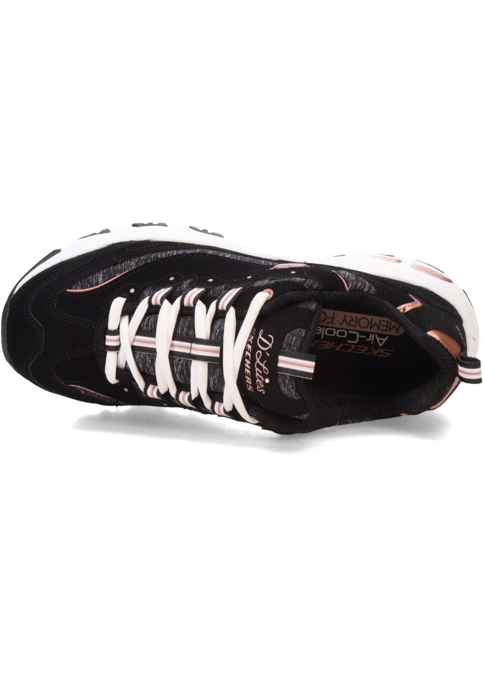 Skechers Women's Memory Foam D'Lites  Sneaker - 11936 Me Time -Black/Rose Gold