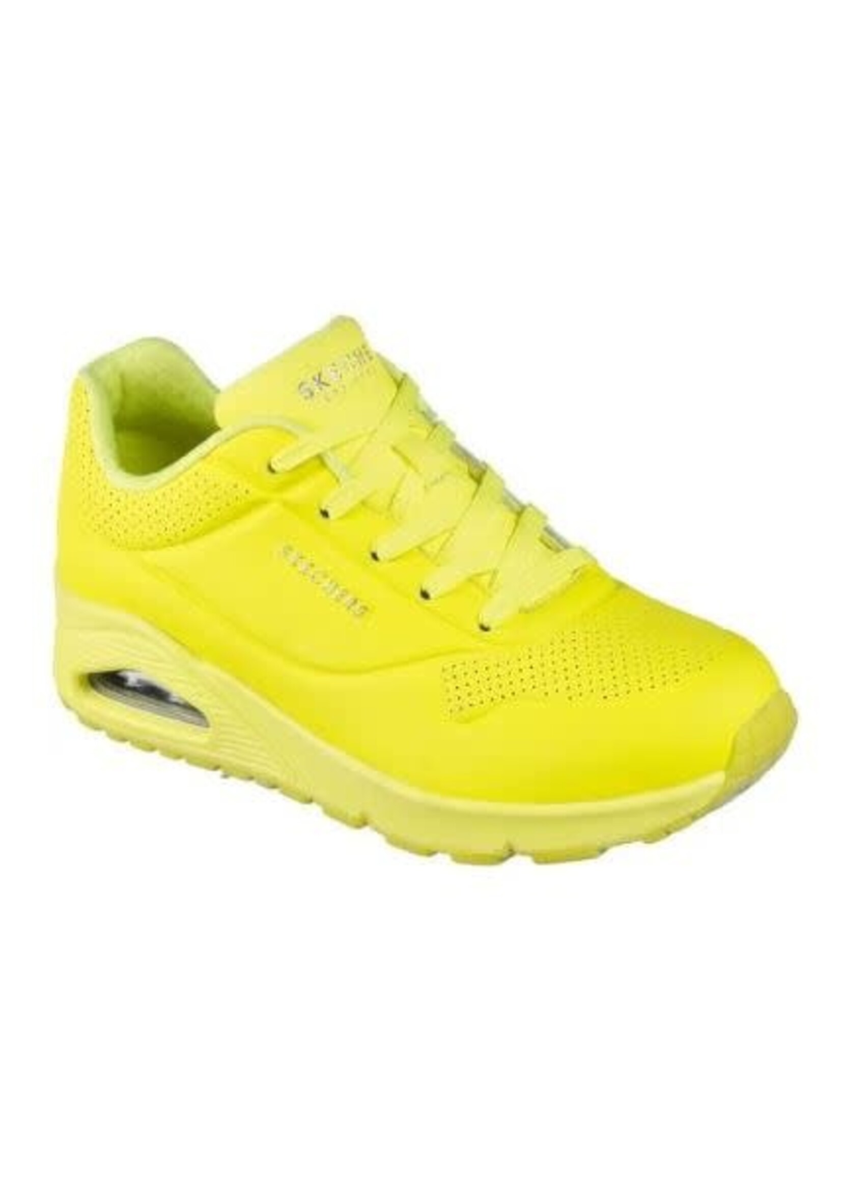 Skechers Women's Skecher Street Women's Uno - Night Shades Sneaker, Pink Hot Pink Durabuck Neon Yellow
