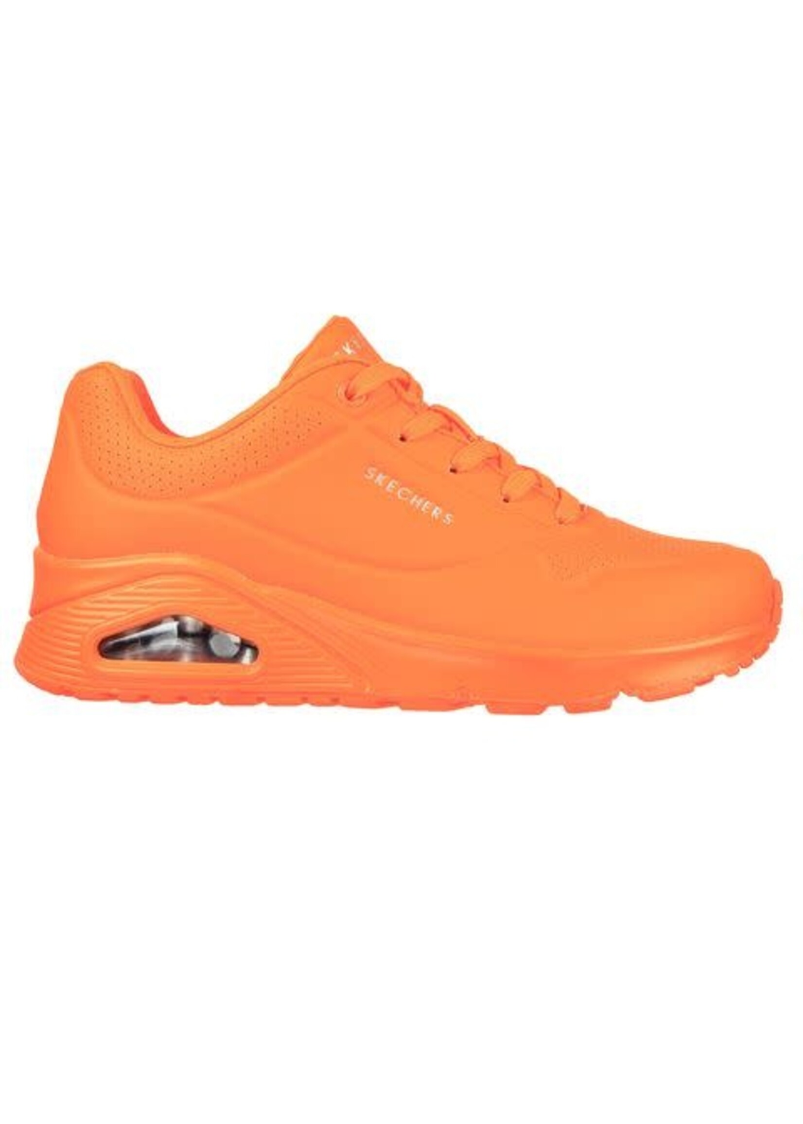 Skechers Women's Skecher Street Women's Uno - Night Shades Sneaker, Pink Hot Pink Durabuck Neon Orange