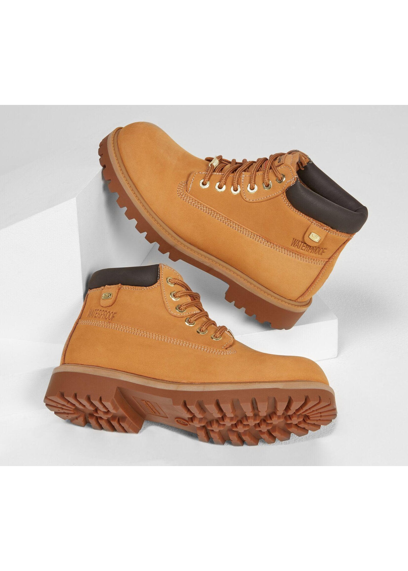 Skechers Mens Waterproof Boots Sergeants Verdict 4442 Wheat Tan Air-Cooled Comfort