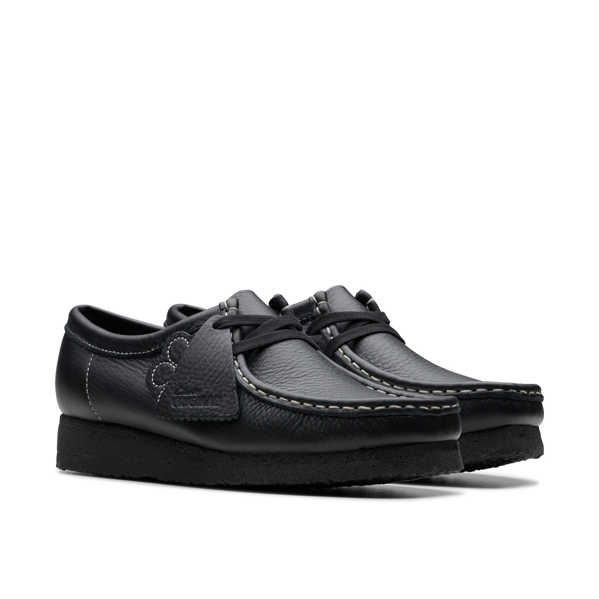 Clarks Women's Wallabee Black Tumbled Leather Moccasin Shoes