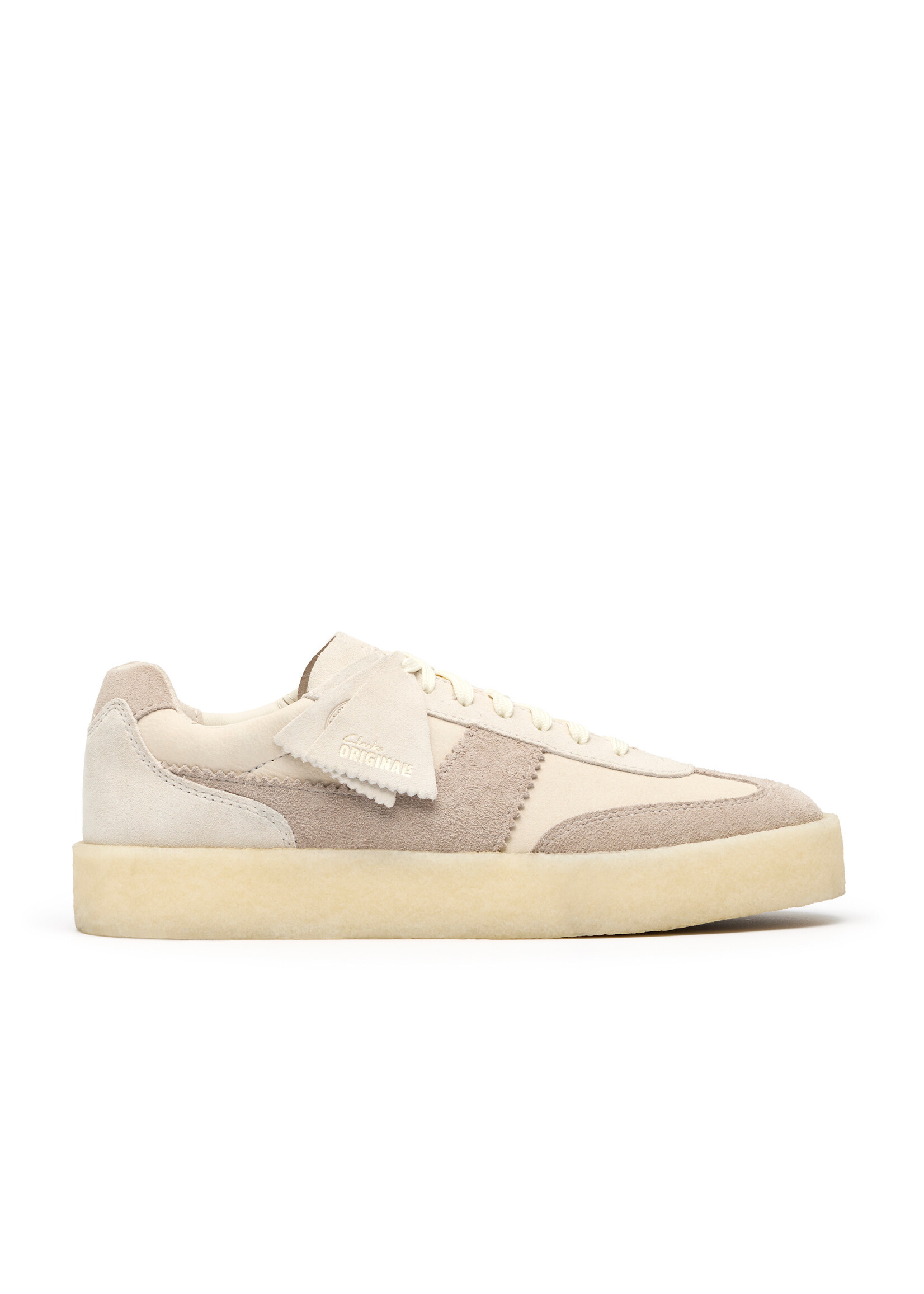 Clarks Mens Tor 80 – White Nubuck & Suede, Natural Crepe Sole, Lace-Up Sneakers (26184637)