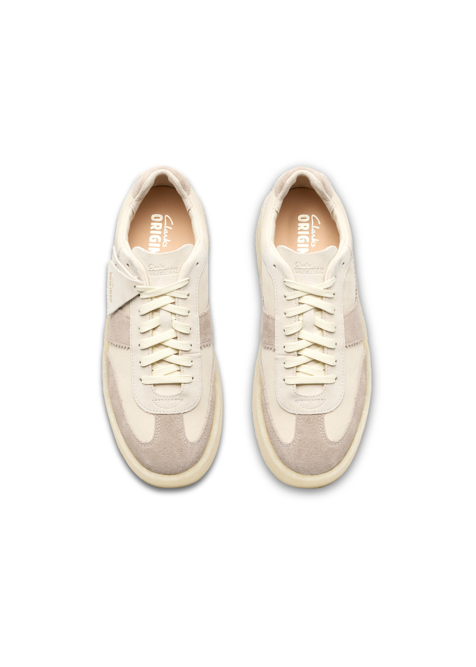 Clarks Mens Tor 80 – White Nubuck & Suede, Natural Crepe Sole, Lace-Up Sneakers (26184637)