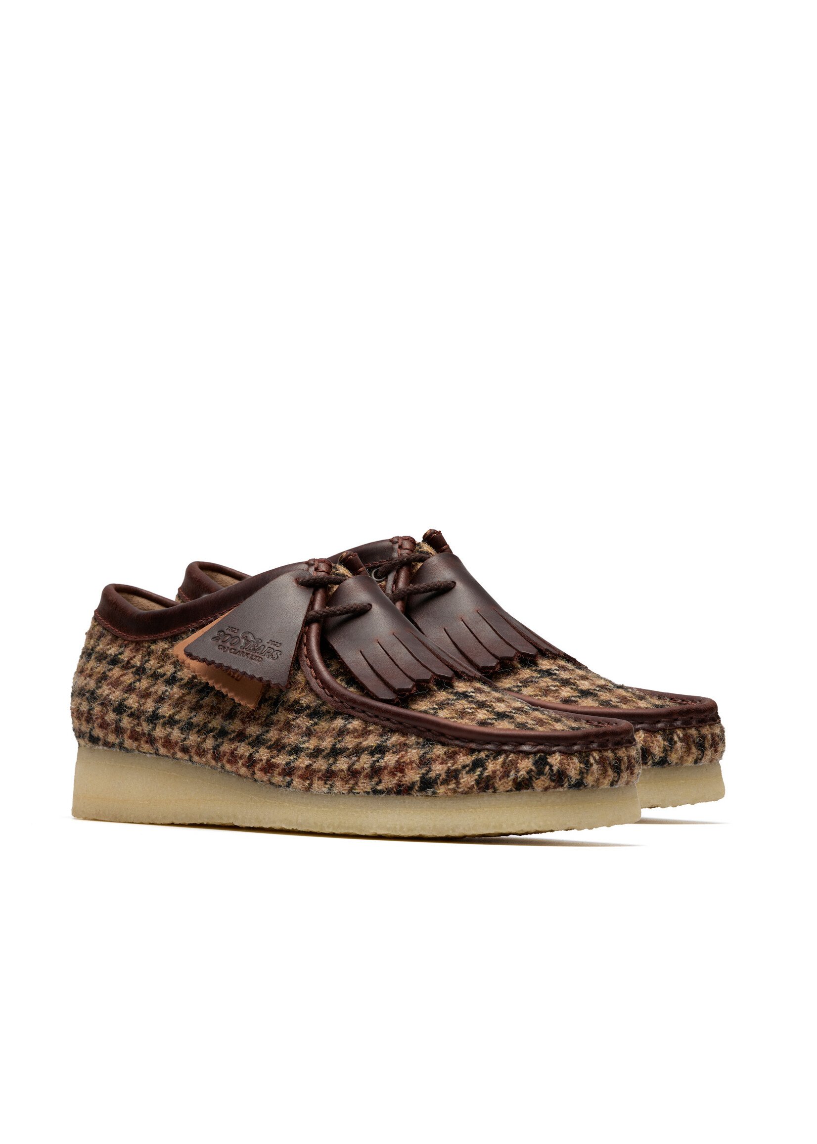 Clarks Mens Wallabee – Brown Harris Tweed & Leather,  Natural Crepe Sole (26182791)