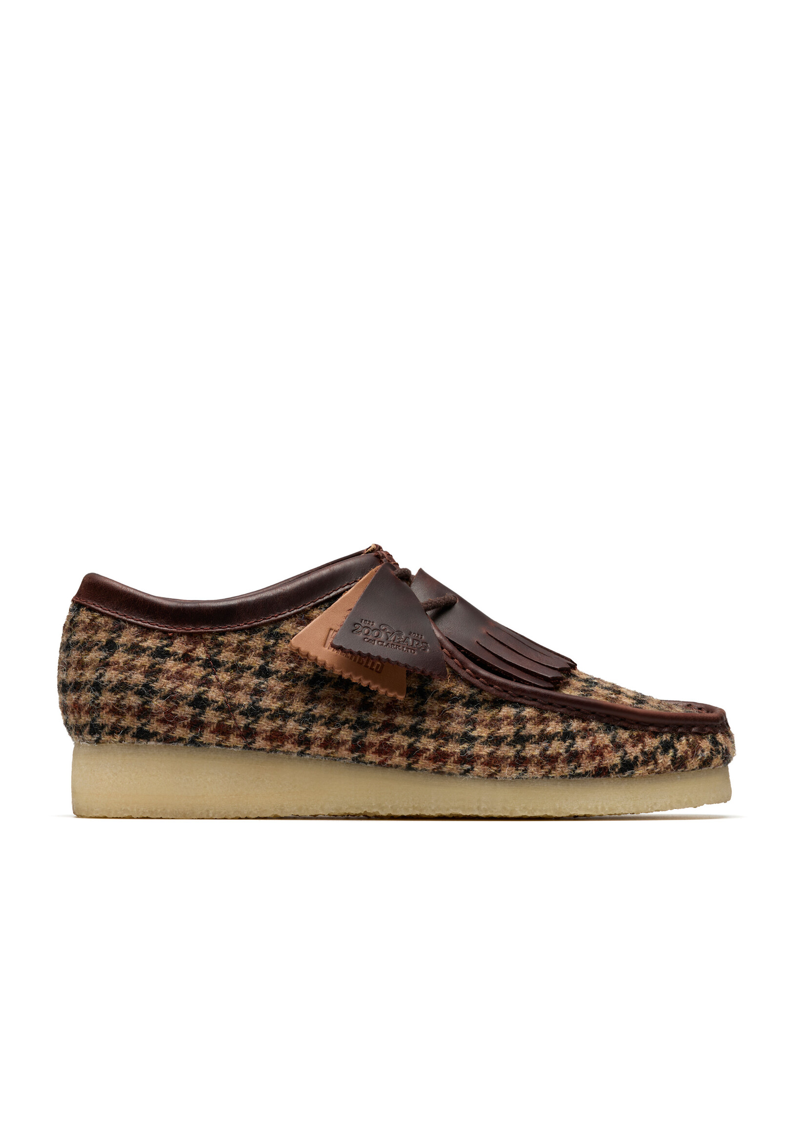 Clarks Mens Wallabee – Brown Harris Tweed & Leather,  Natural Crepe Sole (26182791)