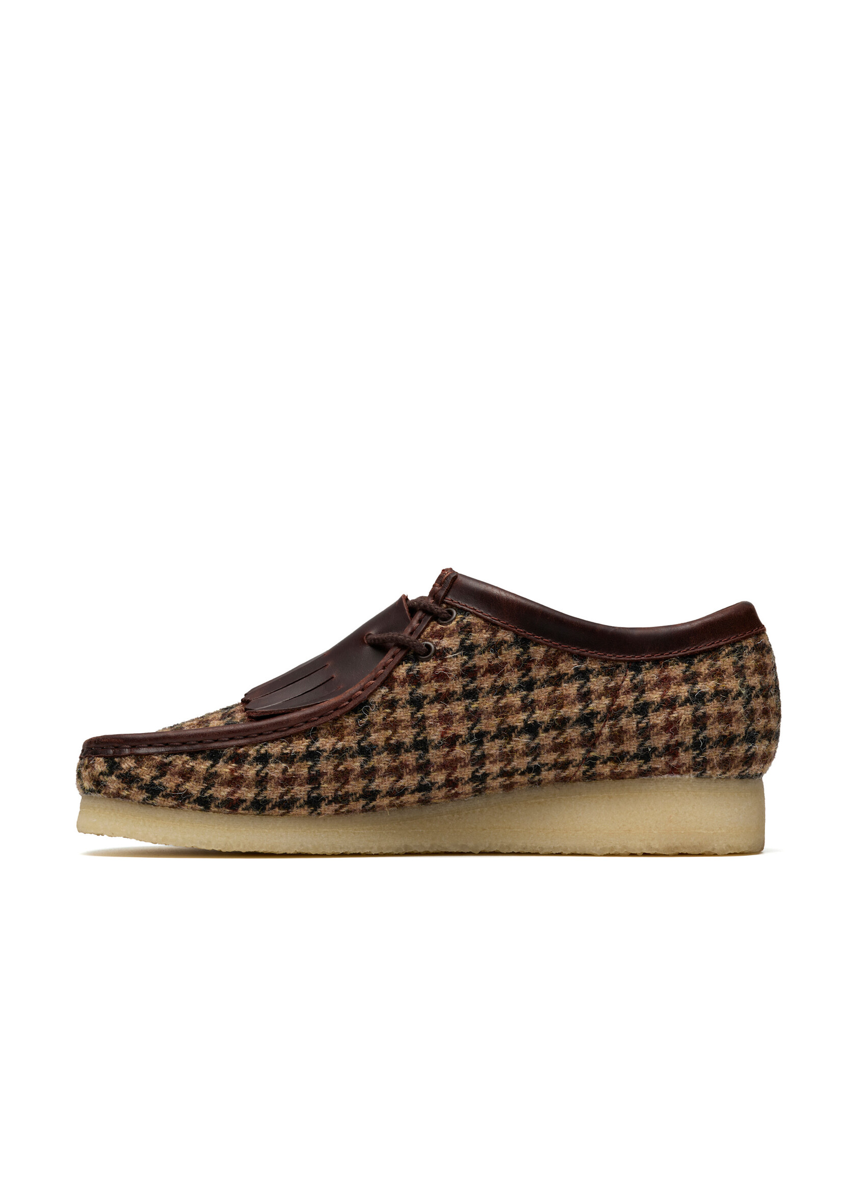 Clarks Mens Wallabee – Brown Harris Tweed & Leather,  Natural Crepe Sole (26182791)