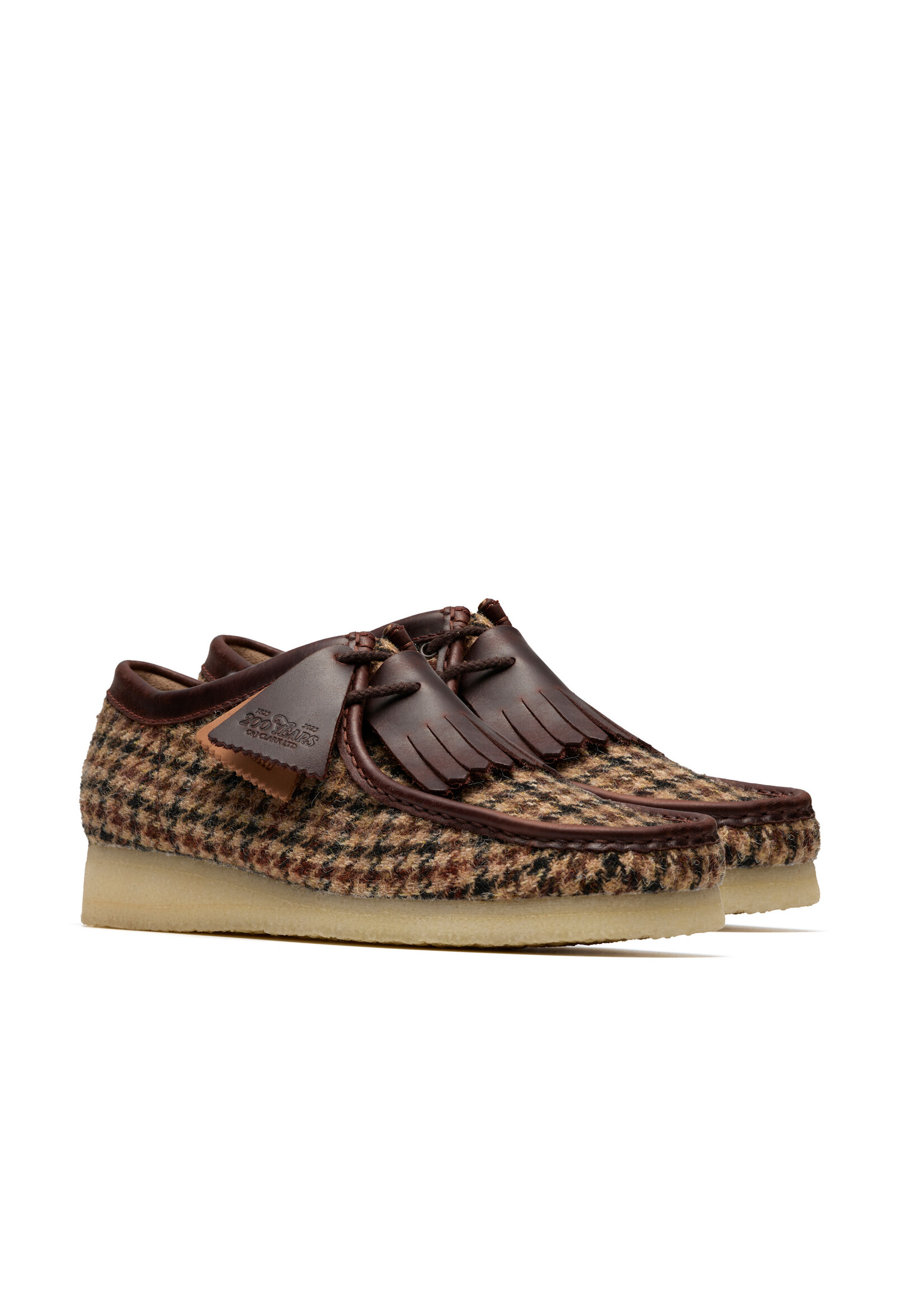 Clarks Mens Wallabee – Brown Harris Tweed & Leather,  Natural Crepe Sole (26182791)