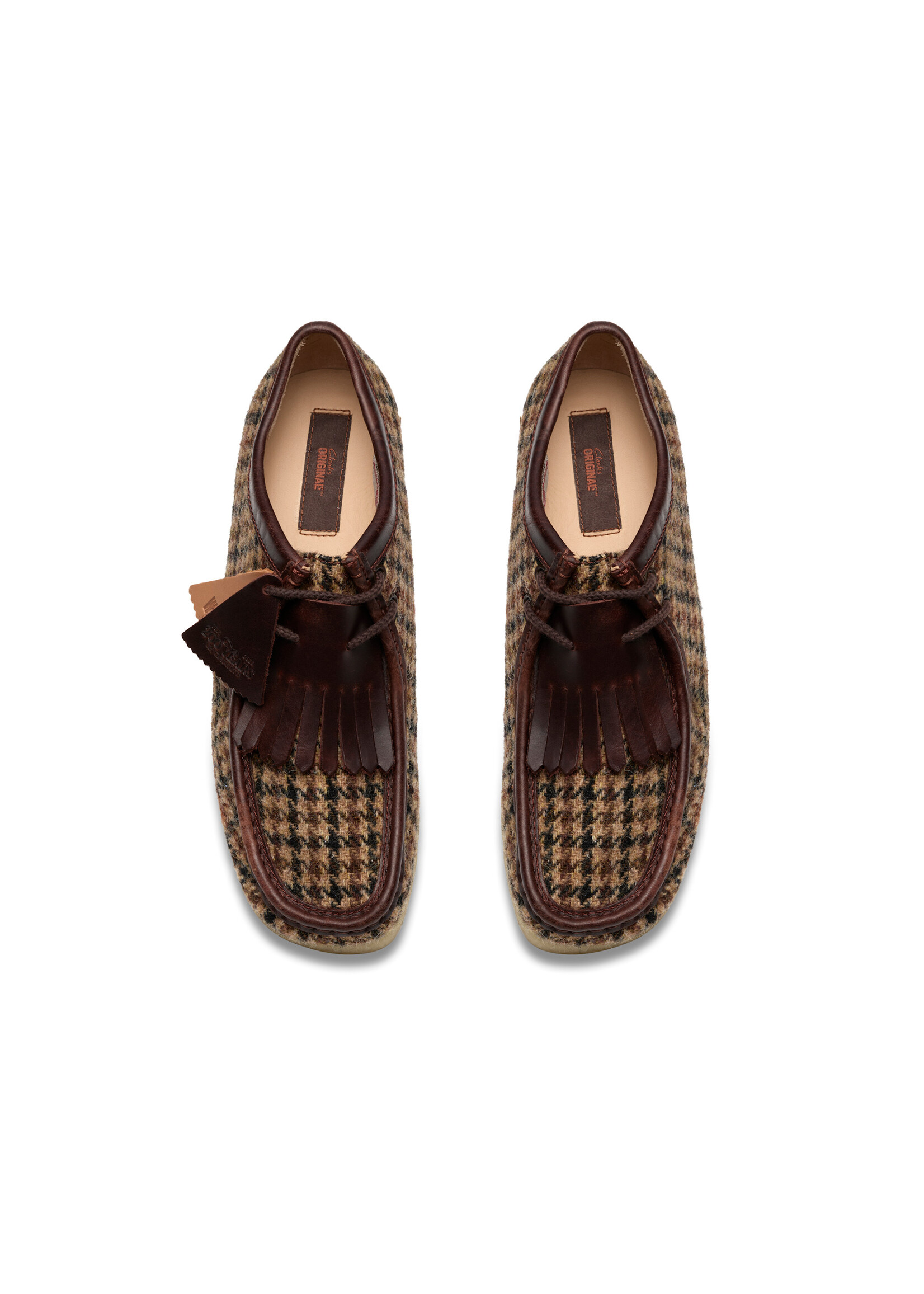 Clarks Mens Wallabee – Brown Harris Tweed & Leather,  Natural Crepe Sole (26182791)