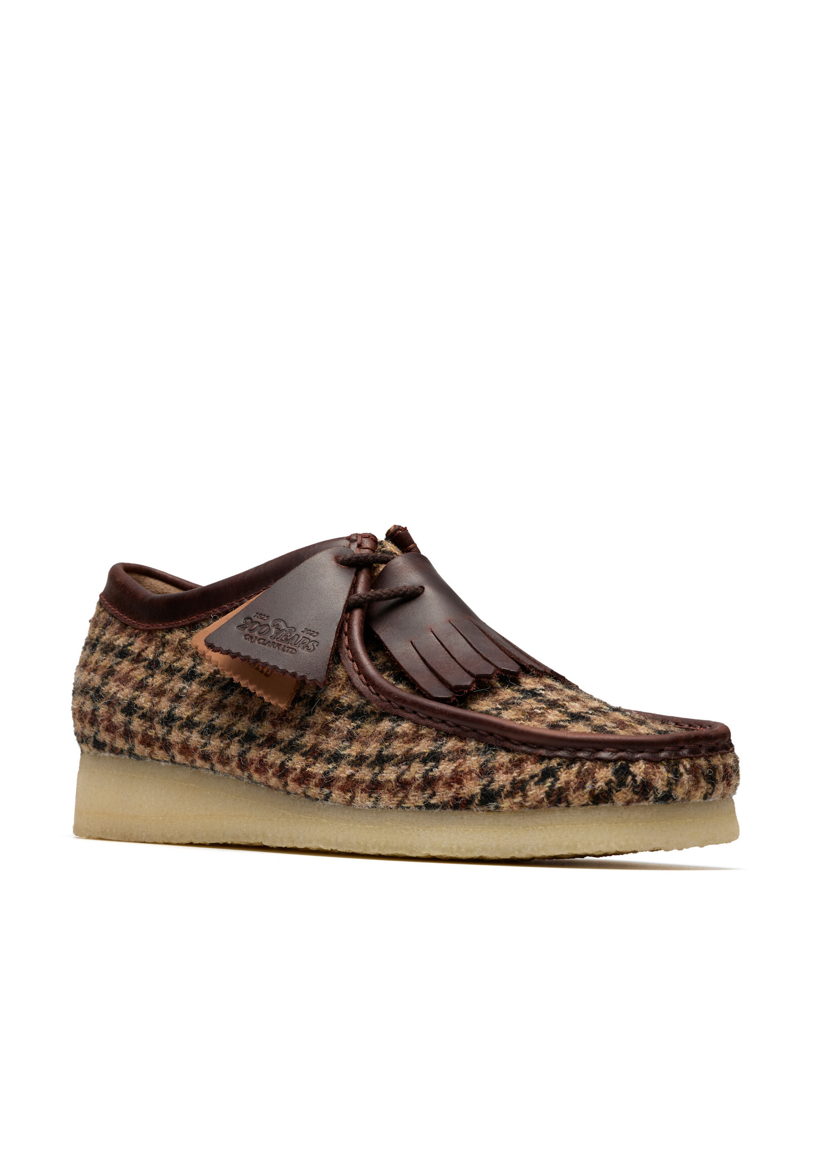Clarks Mens Wallabee – Brown Harris Tweed & Leather,  Natural Crepe Sole (26182791)