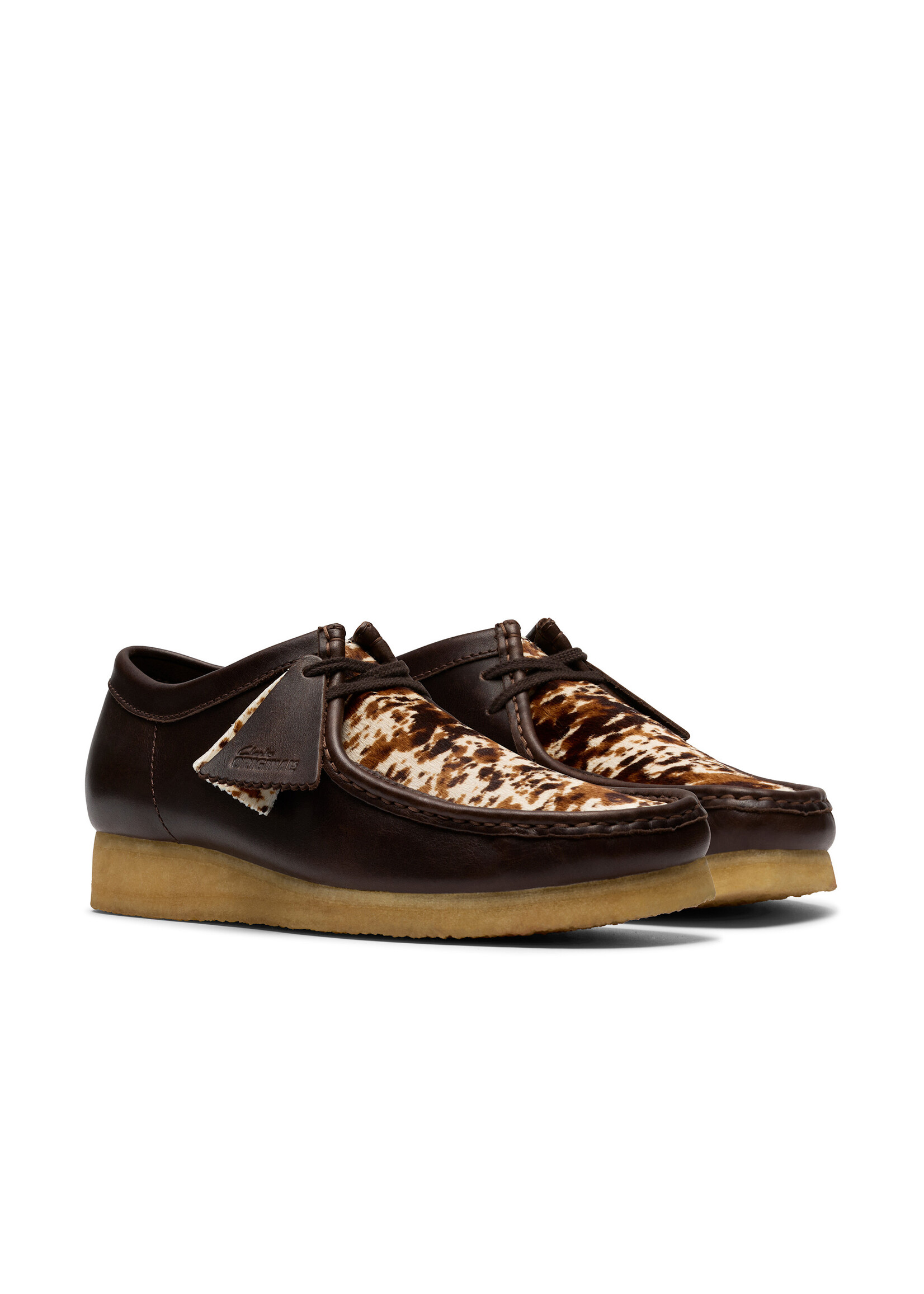 Clarks Mens Wallabee – Brown Hair-On Speckled & Leather,  Natural Crepe Sole (26183768)