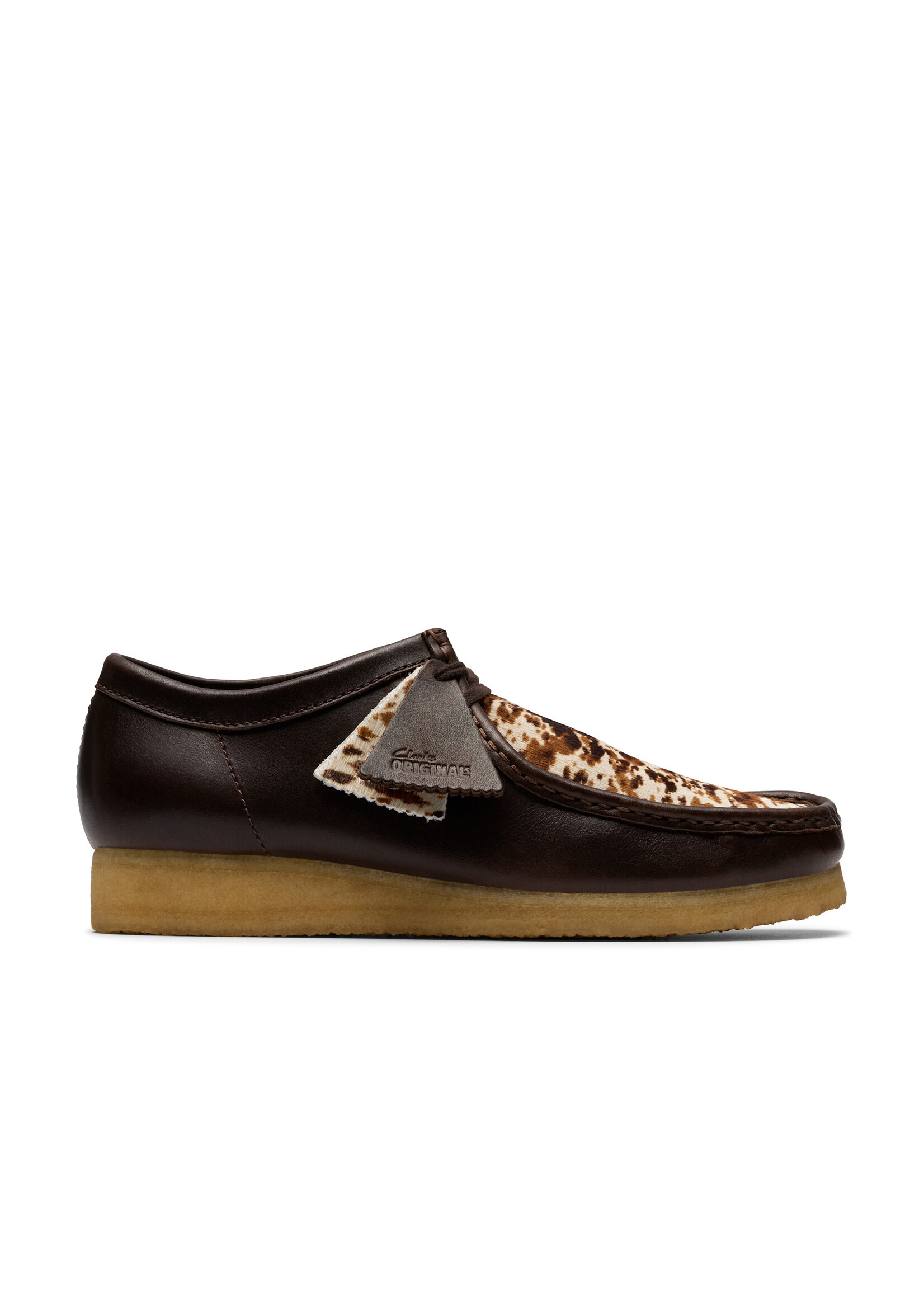 Clarks Mens Wallabee – Brown Hair-On Speckled & Leather,  Natural Crepe Sole (26183768)
