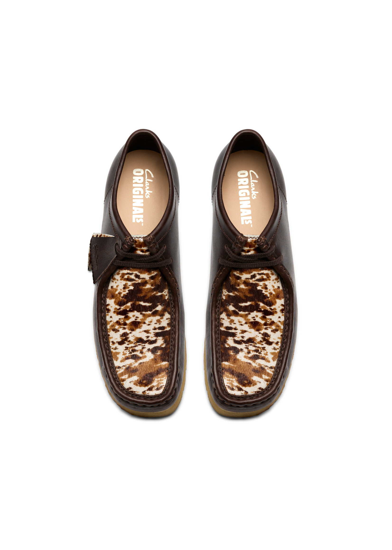 Clarks Mens Wallabee – Brown Hair-On Speckled & Leather,  Natural Crepe Sole (26183768)