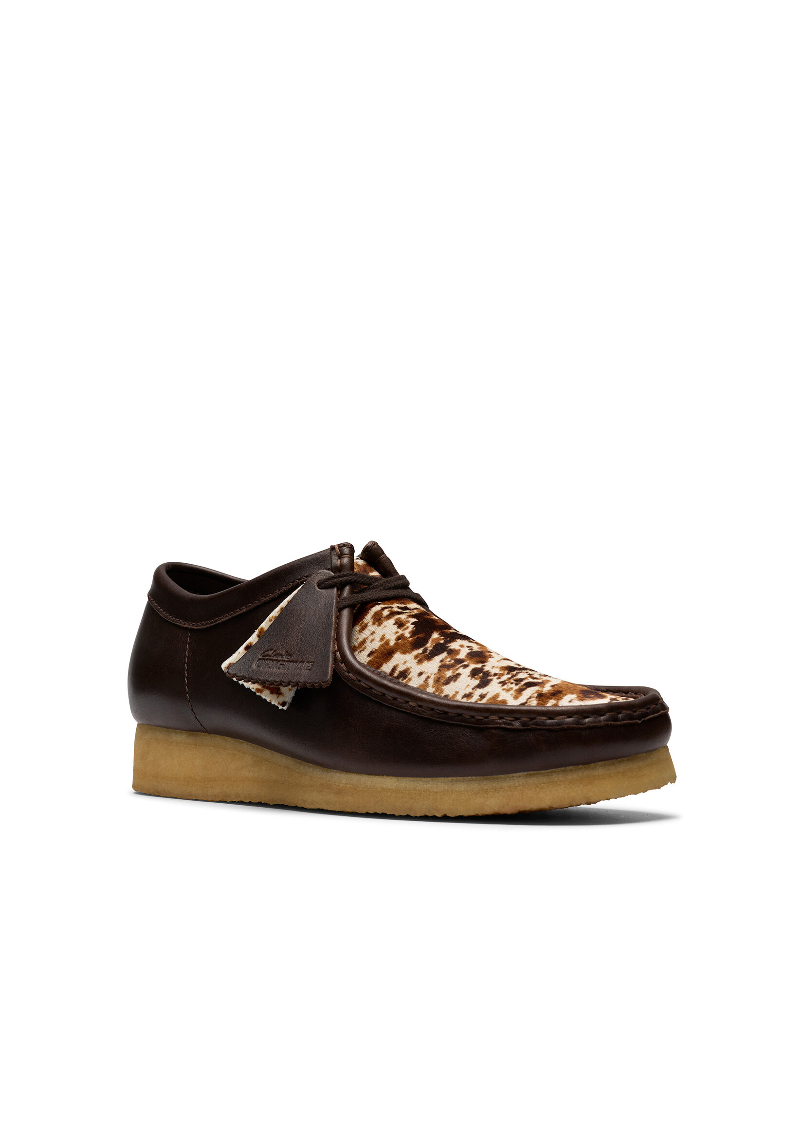 Clarks Mens Wallabee – Brown Hair-On Speckled & Leather,  Natural Crepe Sole (26183768)