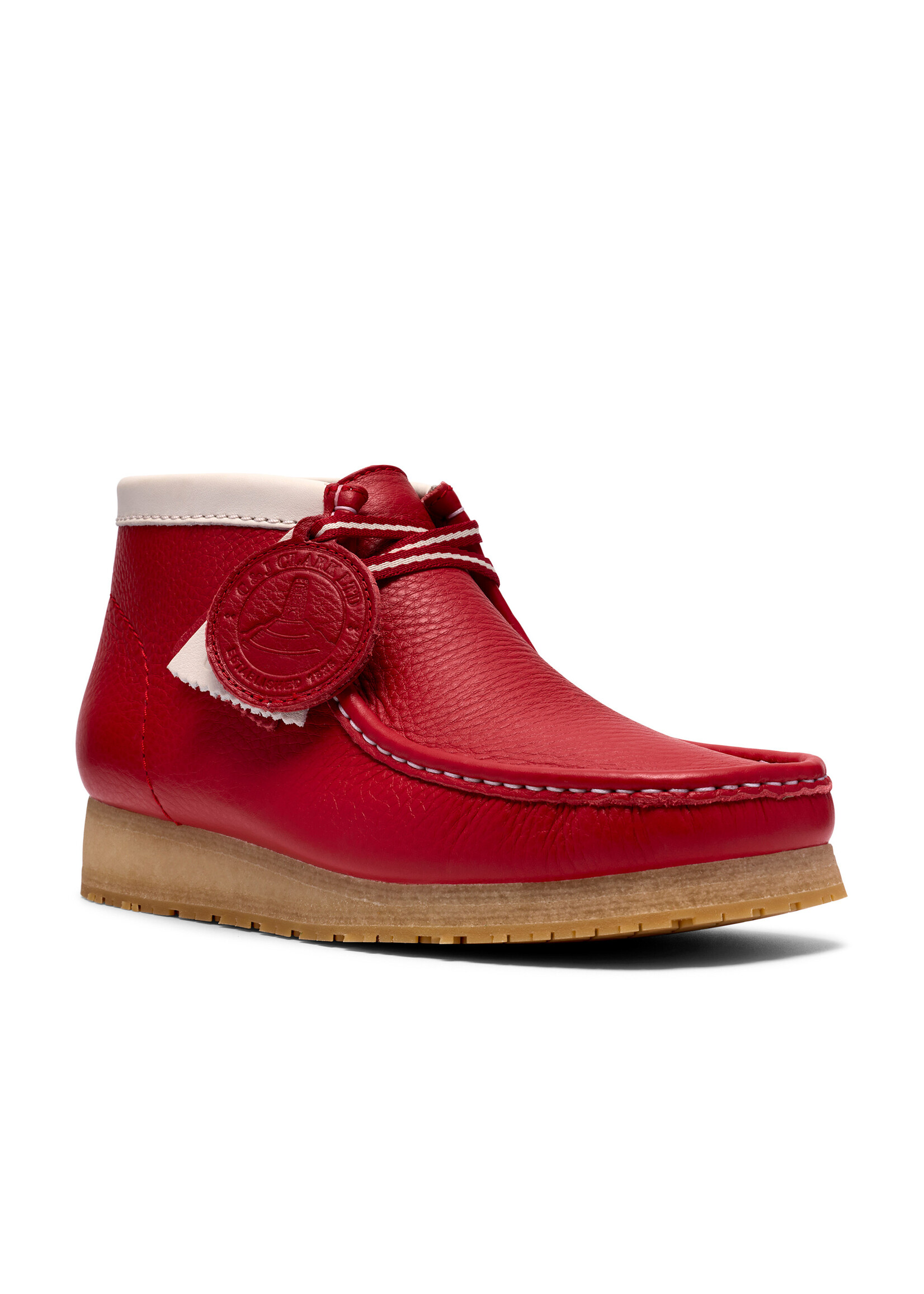 Clarks Men’s Walla Boot RB Red Leather Moc Toe Crepe Sole Boots – Style 26185647