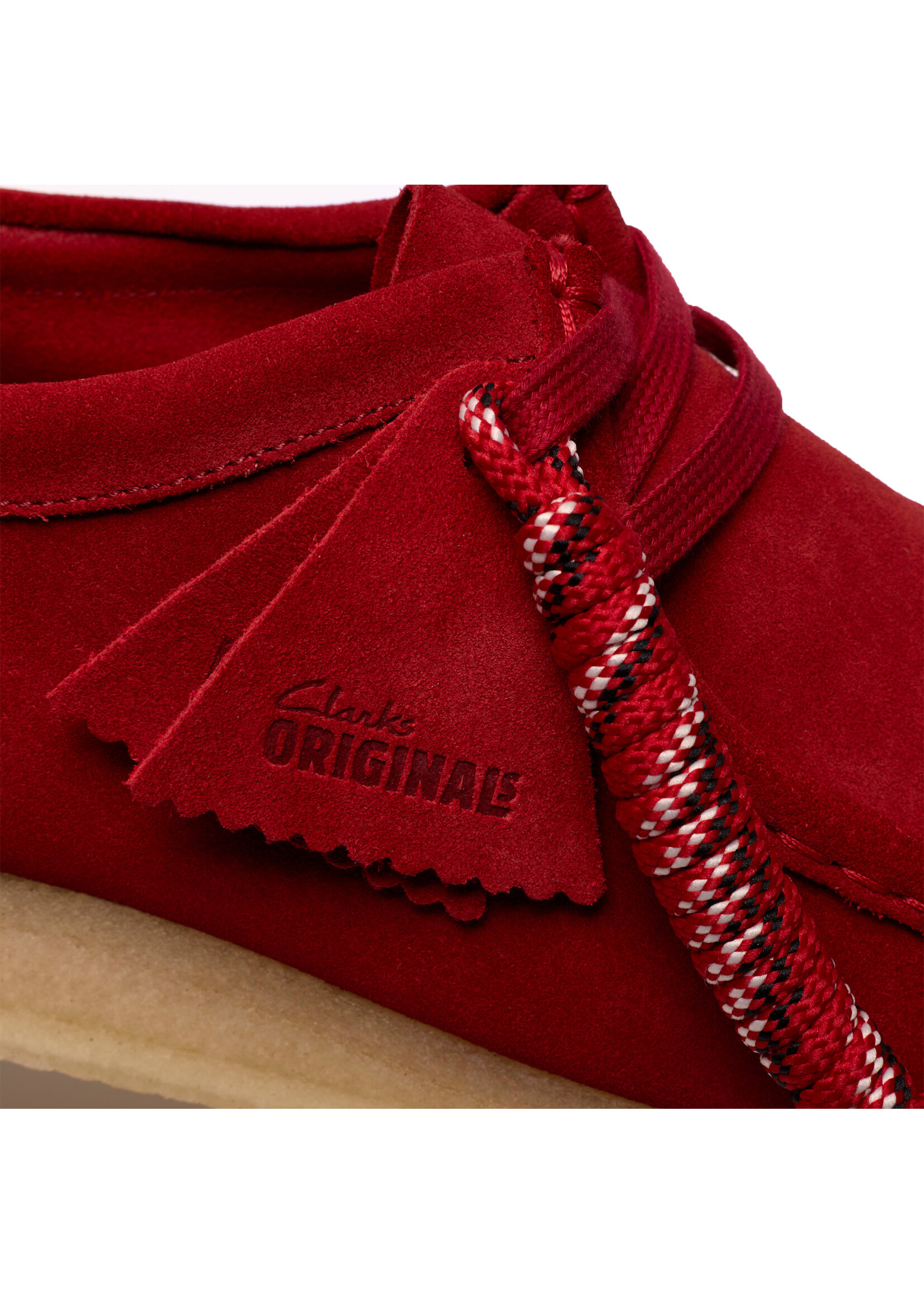 Clarks Men’s Wallabee Deep Red Suede Moc Toe Crepe Sole Shoes – Style 26186772